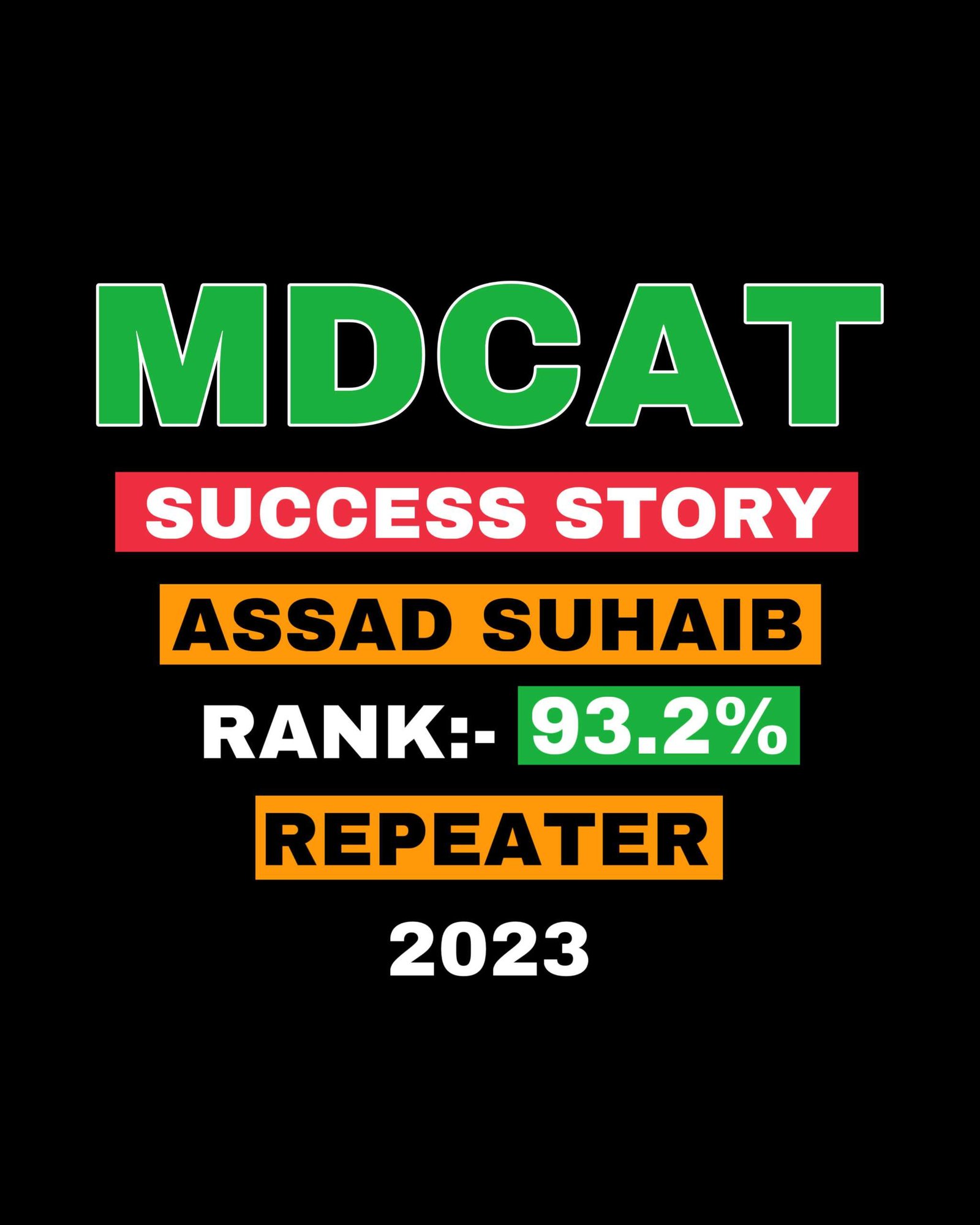 FROM 83% TO 93.2% AGGREGATE IN MDCAT AS A REPEATER|| SUCCESS STORY 2023