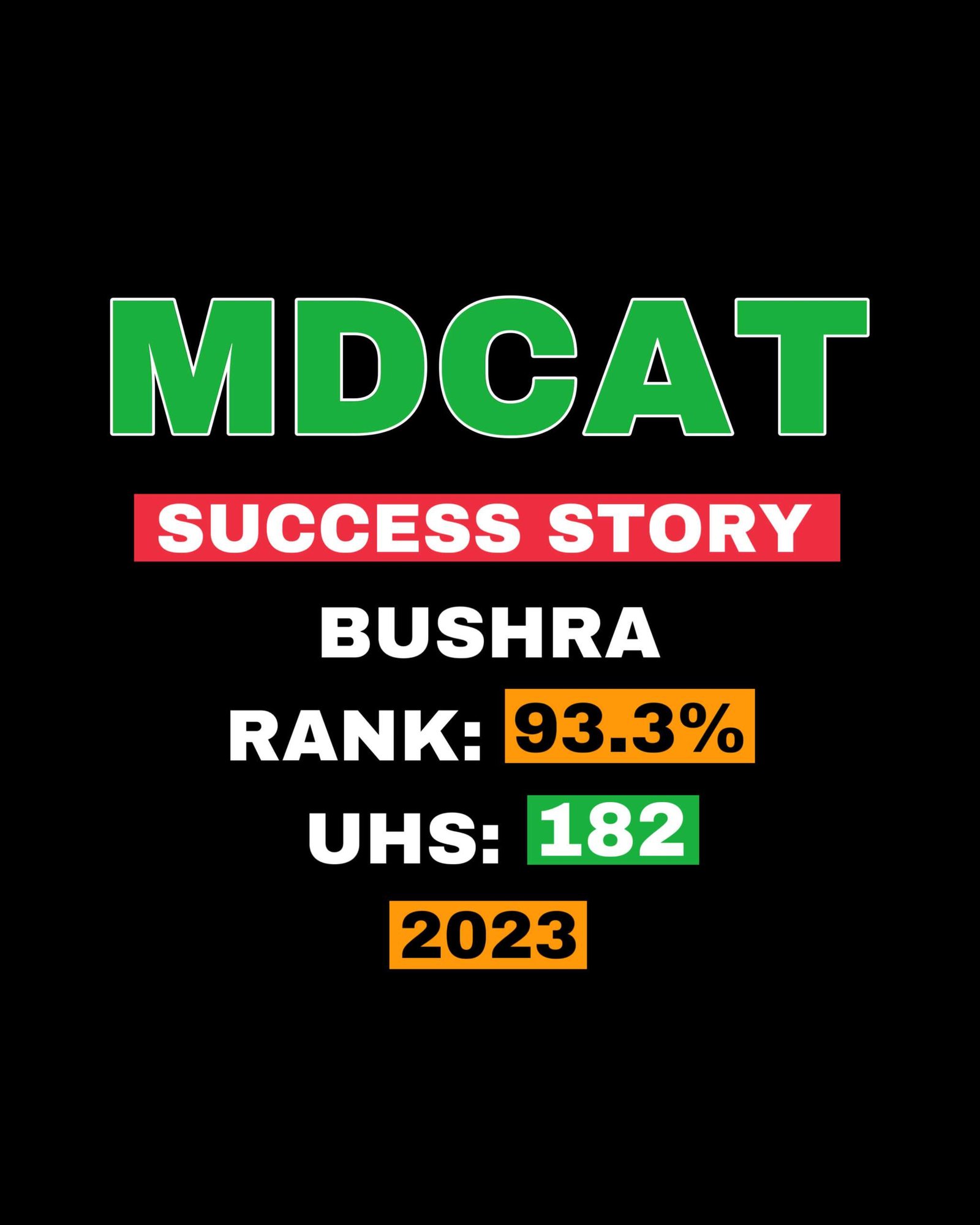 MDCAT AGGREGATE 93.5% UHS RANK 182 (BUSHRA-2023)